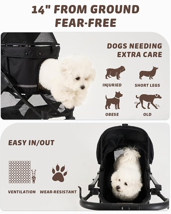 HITTITE Pet Stroller with Weatherproof Cover, All-Terrain 4-Wheel Cat & Dog Stroller with Adjustable Canopy, Foldable Dog Strollers with Storage Basket for Small to Medium Dogs Up to 55 lbs.