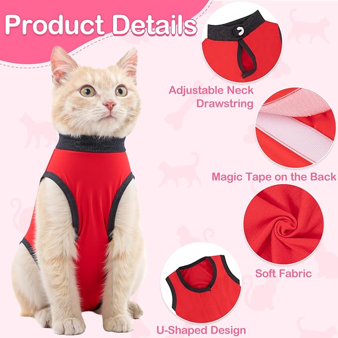 Coppthinktu Cat Recovery Suit for Abdominal Wounds or Skin Diseases, Cat Onesie for Cats After Surgery Female Kitten Recovery Suit, Breathable E-Collar Alternative After Spay Anti Licking