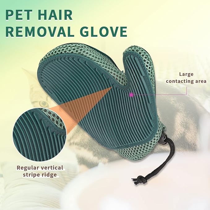 Mollypaws 2 in 1 Pet Fur Glove & Cat Hair Remover Glove, Dog Grooming Glove Brush for Shedding, Massage, Efficient Pet Hair Remover Mitt for Uproot Cleaner Clothes, Couch, Carpet [Blue/Pair]