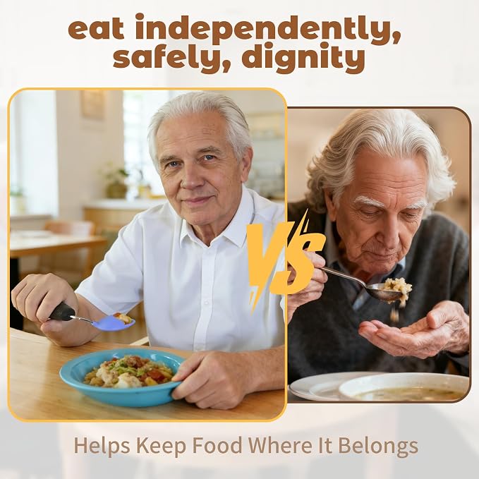 Anti-Tremor Spill Shield Spoon for Hand Tremors Parkinsons, Weighted Adaptive Utensils with Large Enclosed Scoop, Ergonomic Non-Slip Handle, Dishwasher Safe (Black, Right Spoon)