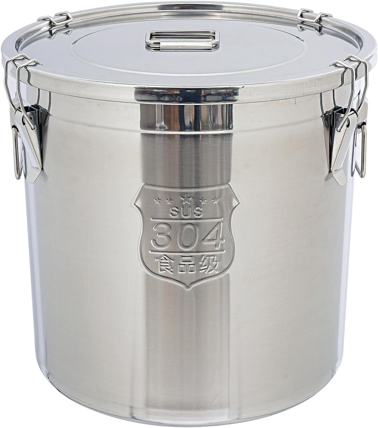 DYNAMI 12.7Gal 304 Stainless Steel Rice Storage Container,Extra Large Food Grade Canister,40-90Lbs Sealed Rice Bucket with Airtight Lid and Locking Buckle,for Rice, Flour, Grain (48L)