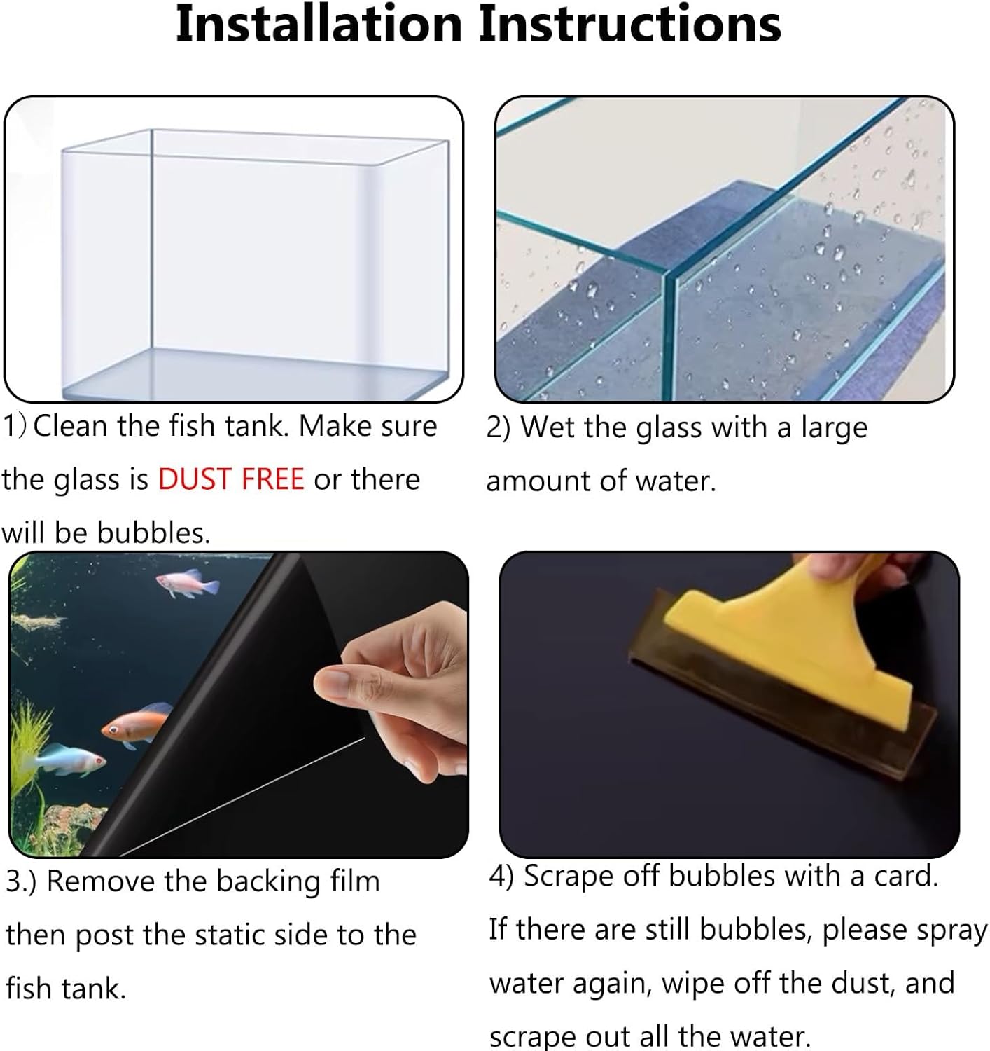 Fish Tank Aquarium Background - Black, Electrostatic Adhesion, Glue-Free, Easy Installation, Traceless Removal, Size 15.7 X 39 Inch