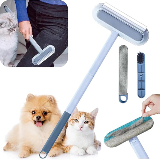 4 in 1 Pet Hair Remover Tool, Grey, 23.3Inch Adjustable Long Handle, Reusable, Washable Lint Cleaner for Dog and Cat Hair, Gentle on Furniture, for Couch, Furniture, Carpet, Clothes, Bedding