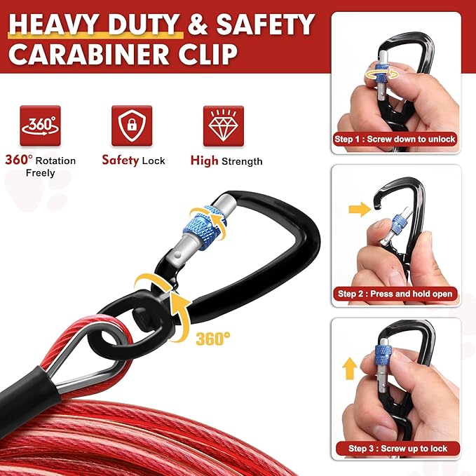 Snagle Paw Dog Tie Out Cable 15FT,Heavy Duty Dog Leads for Yard with Shock Absorbing Spring & Swivel Hook,Leash Cable for Outdoor Camping,Dog Line for Small Large Dogs,withstand 1000LBS Break Strength