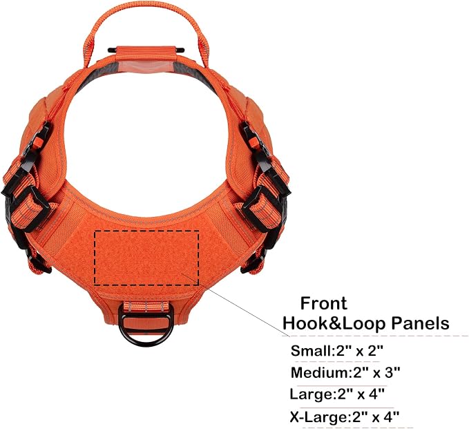 ICEFANG Tactical Dog Harness for X-Large Dogs,Reflective No Pull Dog Vest | with Control Handle,Adjustable,Front Hook,2 Leash Clips,Soft Padded,MOLLE Panel,Orange,X-Large