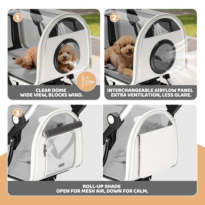 Magshion Dog Stroller w/Detachable Carrier for Small/Medium Dogs&Cats | Clear PC Dome Pet Stroller Up to 33 lbs, Lightweight Foldable Pet Cart, PU Wheels, Storage Basket & Cup Holder