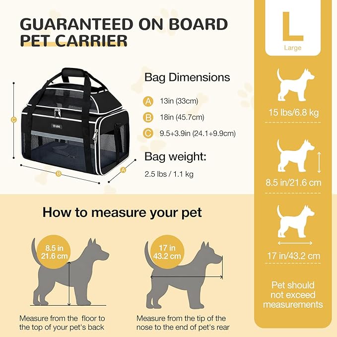 Lekereise Top-Expandable Pet Carrier 18x13x9.5 Inch Southwest Frontier Airline Approved Soft Sided Underseat to 15lbs Travel Carriers for Small Cats Dogs with Locking Safety Zippers Anti-Scratch Mesh