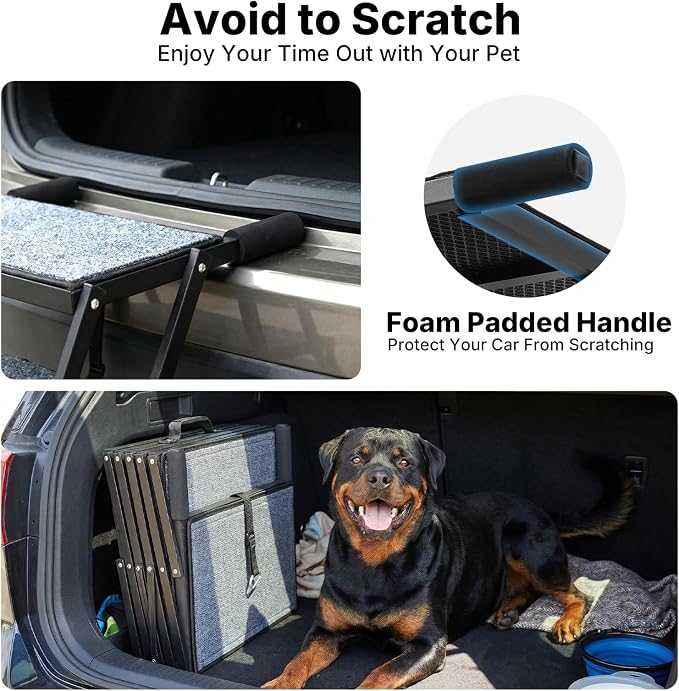 Veehoo Collapsible Dog Stairs for Large Dogs Car Truck SUV, Extra Wide 20" | 5 Steps Pet Ramp for Car Foldable Portable Dog Loader Ramps Ladder Folding Heavy Duty with Non Slip Surface, Up to 200lbs