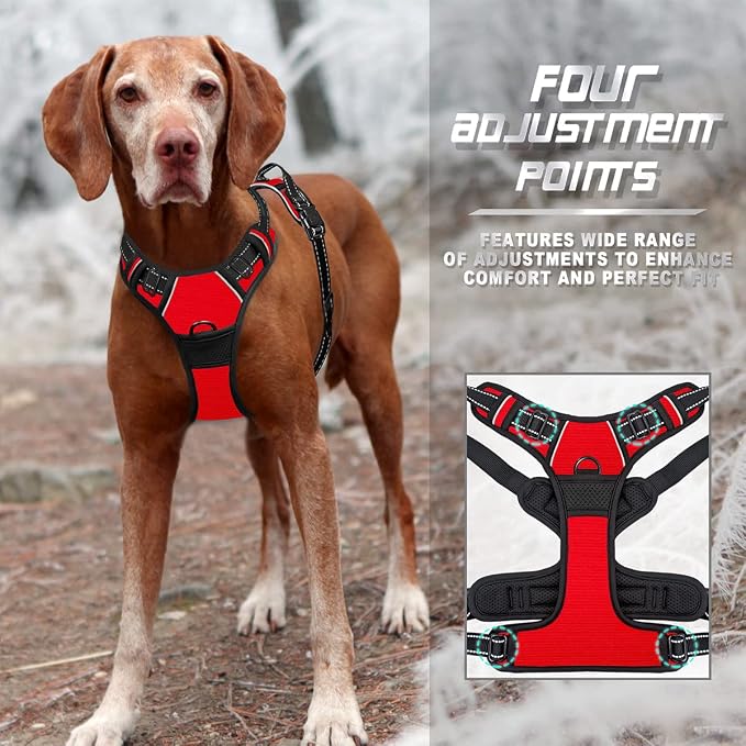 BARKBAY Dog Harness No Pull for Medium Sized Dog Front Back Clips,Dog Vest | Soft Padded No Choke With Handle,Easy On&Off,Adjustable Reflective For Walking Training Running(Red,M)