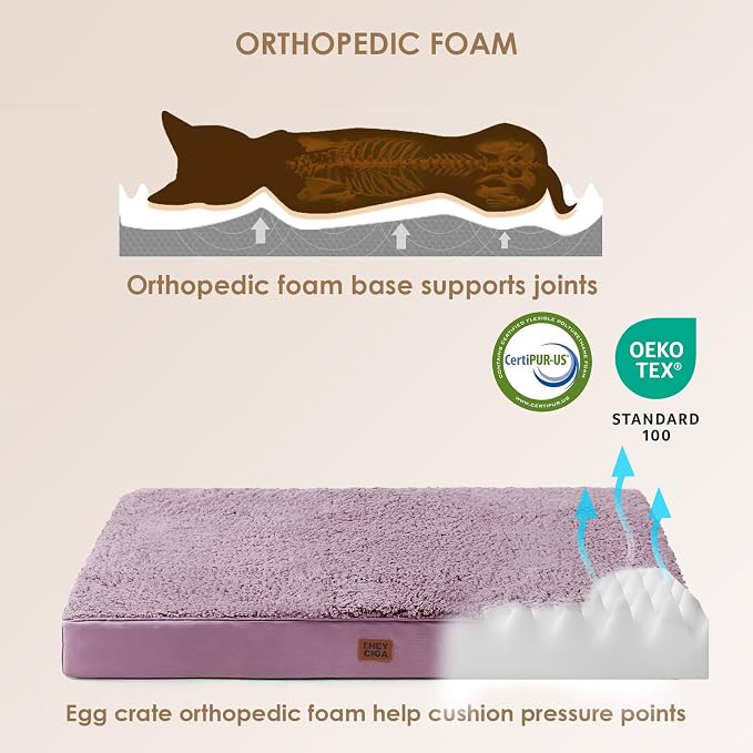 EHEYCIGA Orthopedic Dog Bed Extra Large with Removable Washable Cover, 44IN | Egg Crate Foam Support, Durable Oxford fabric, Non-Slip Bottom, Machine Washable, Soft Waterproof Plush Pet Bed Mat For Crate