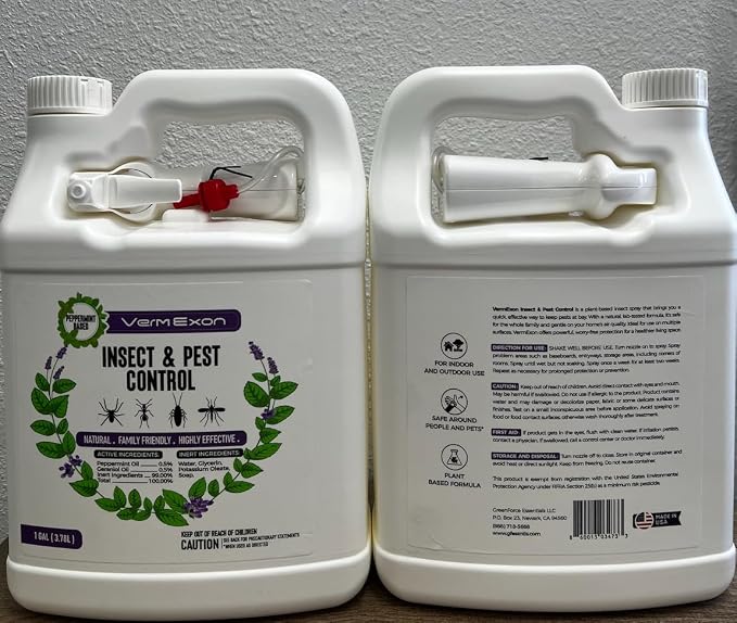 VermExon Peppermint Oil Insect & Pest Control Spray – 128oz Natural Plant-Based Bug Killer for Spiders, Ants, Flies, and Other Insects, Safe for Home & Kitchen Use