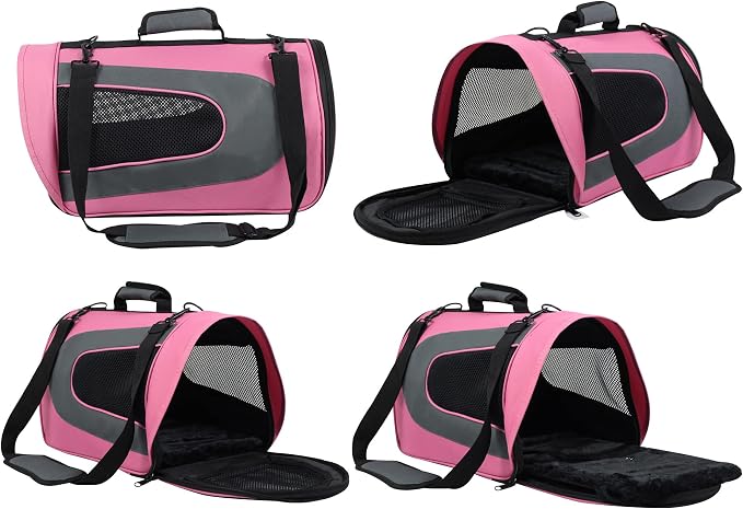 EliteField Deluxe Soft Pet Carrier (3 Year Warranty, Airline Approved), Multiple Sizes and Colors Available (20" L x 11" W x 11" H, Pink+Gray)