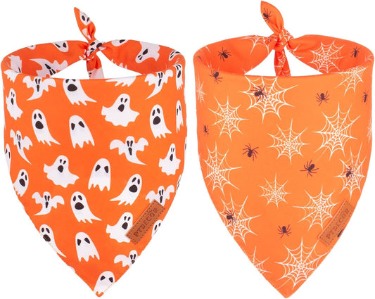 PTDECOR Halloween Dog Bandana, Reversible Holiday Pet Puppy Scarf, Multi Size, Triangle Halloween Bandanas for Extra Large Dogs Pets (Orange, X-Large)