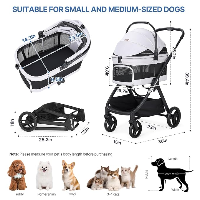X-5 Pet Stroller for Medium Pets Up to 55 lbs, Net Gray | Full View, Adjustable Handle, Detachable Carrier, Convertible Car Seat, One-Touch Fold, All-Terrain Wheels, 3-in-1 Design