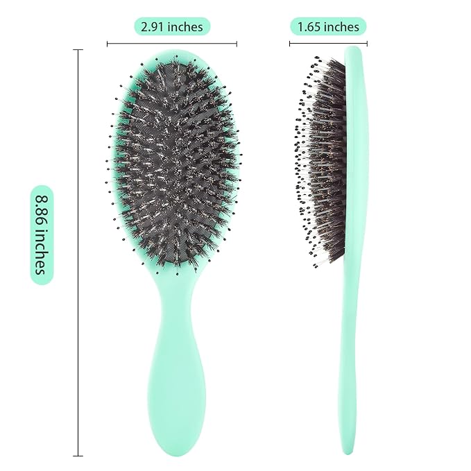Boar Bristles Hair Brush for Women and Men, Detangling Hair Brush for Smoothing Massage Add Shine, Nylon&Boar Bristles Detangler brush for Hair Healthy (1 Pack-MintGreen)