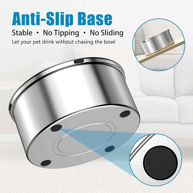 SCHITEC Dog Water Bowl No Spill 101oz / 3L Slow Drinking Anti-Splash Stainless Steel Dog Bowl with Floating Disk, Spill Proof Pet Travel Water Dispenser for Sloppy Messy Drinkers(Light Gray)