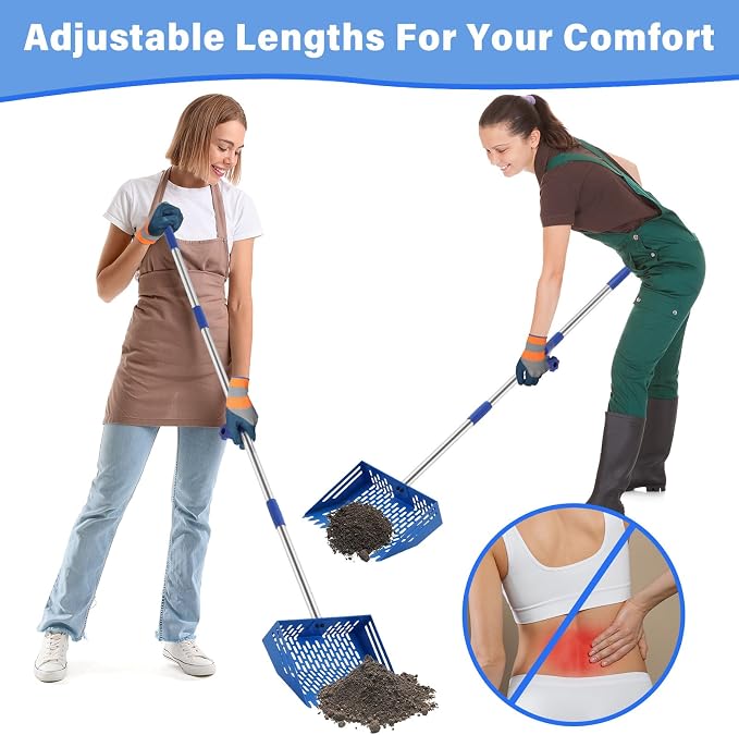 Linidcoud Chicken Poop Scooper, 10 Inch Metal Long Handle Chicken Coop Sand Pooper Scooper & Rake Adjustable Length, Durable Dog Pooper Scooper for Yard Farm Coop Accessories(Blue)