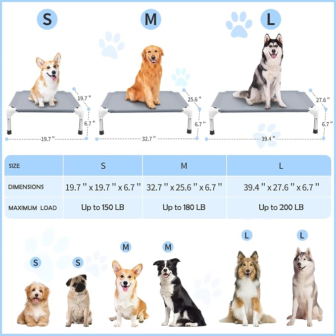 Elevated Dog Bed, Raised Dog Bed for Large Dogs, Cooling Dog Cots Beds | Outdoor Elevated Dog Bed, Dog Cots Beds for Large Dogs, Portable Cooling Raised, for Indoors, Outdoors, 39"L x 28"W x 6.5"H