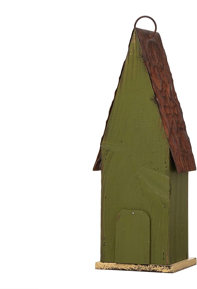 Glitzhome JK97326 Hanging Distressed Wooden Bird House Garden Decorative 13.25 Inch Tall, Green