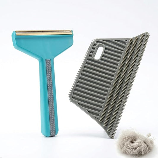 4-in-1 Lint Remover, Reusable Hair Remover for Couch, Carpet, Clothes, Car, Dual Blades Static Back Silicone Brush, Remove All Types of Embedded & Surface Hair, No Fabric Damage