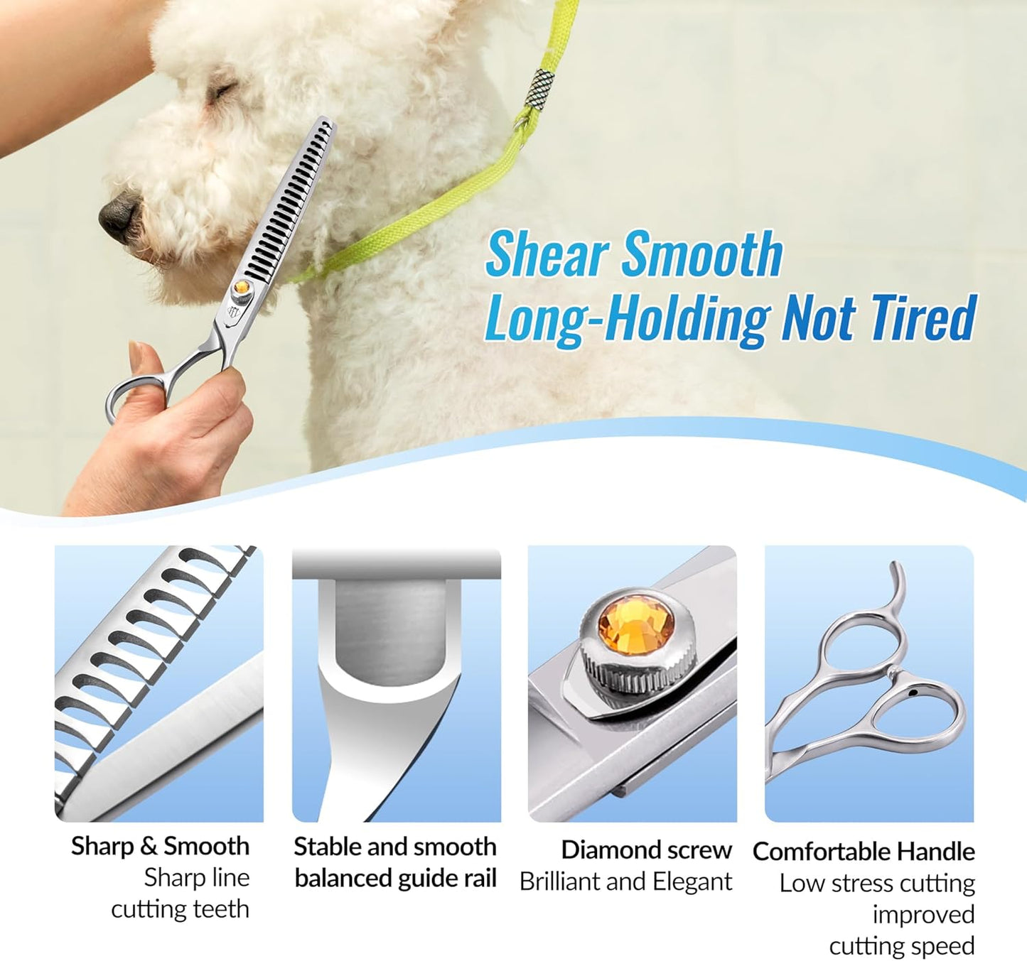 Fenice Professional Dog Grooming Scissors: 7.5 inch Chunker Shears for Dogs Trimming Made Of Japanese 440C Stainless Steel Yellow Diamond