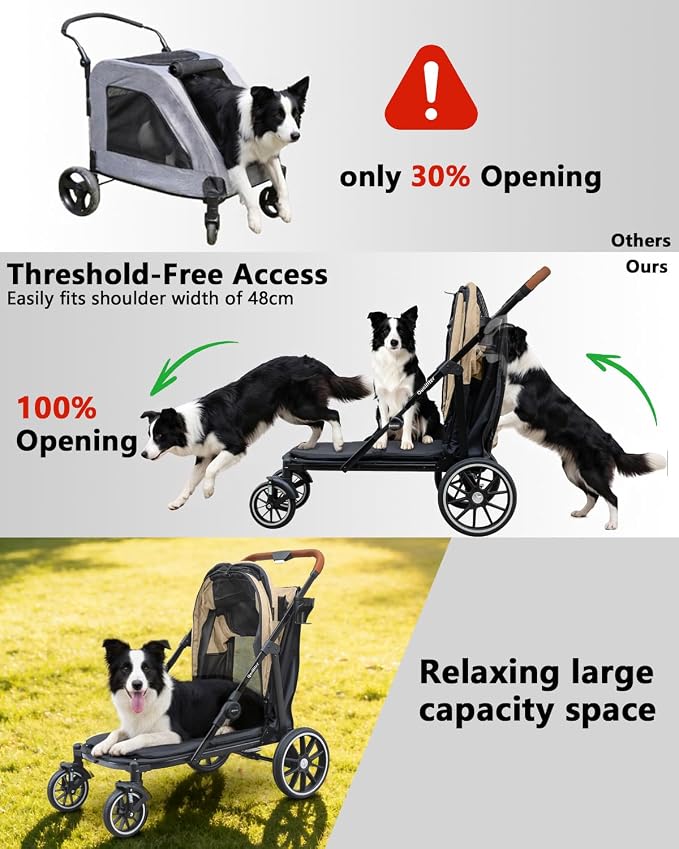 Dog Stroller for Large & Medium Dogs, Pet Stroller for 2 Dogs | 360° Wear-Resistant Wheels • Foldable Design • Breathable Mesh Windows • Heavy-Duty Construction • Fits 2 Dogs