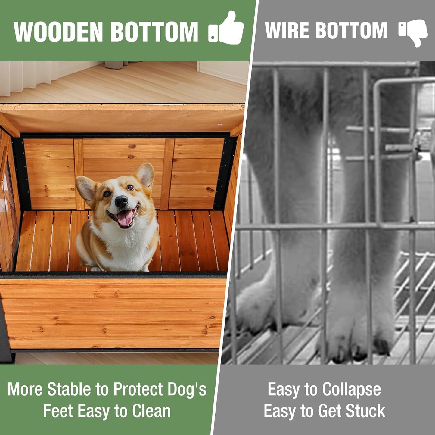 Dog House Outdoor with Anti-Chewing Iron Frame, Weatherproof Dog Kennel with Porch and Raised Feet for Small Medium Large Dogs Indoor (Brown, 45" x 32.9" x 32.6")