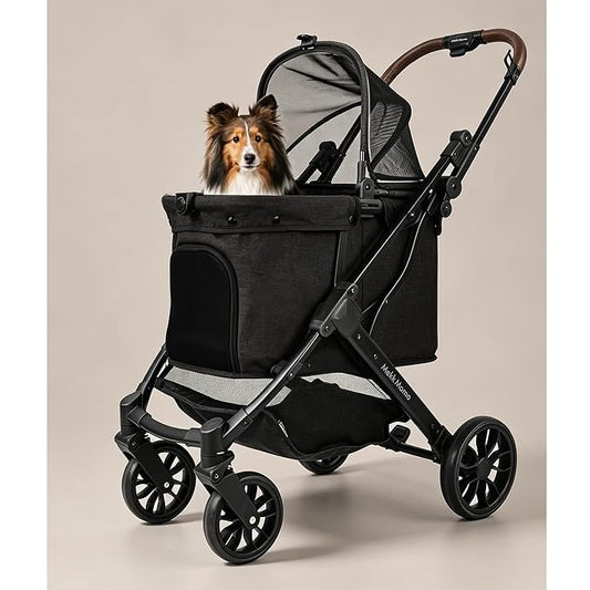 Pet Stroller for Small Medium Dogs Cats, Dog Stroller 4-Wheel Pet Strollers for Medium Dogs Up to 45lbs, Storage Basket, Sun Shades & Waterproof Fabric, Black
