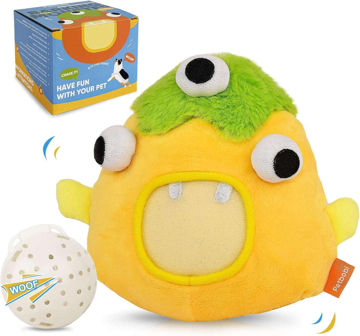 Petbobi Interactive Dog Toys for Boredom - Moving Dog Toy for Stimulating Play, Pet Plush Squeaky Ball for Small Medium Breeds with 4 Batteries, Sunny Boy Bobby