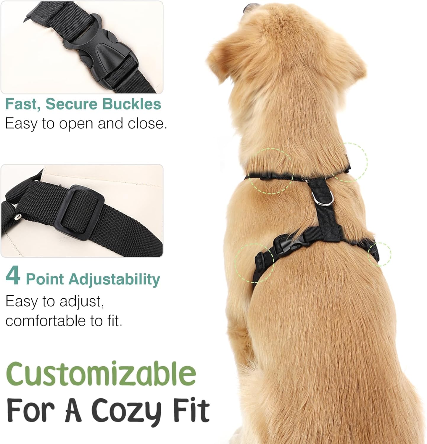 Dog Seat Belt, Safety Vest Dog Car Harness with Adjustable Buckle Dog Seat Belt for Vehicle Nylon Pet Safety Seat Belts Heavy Duty(XL, Black Daisy)