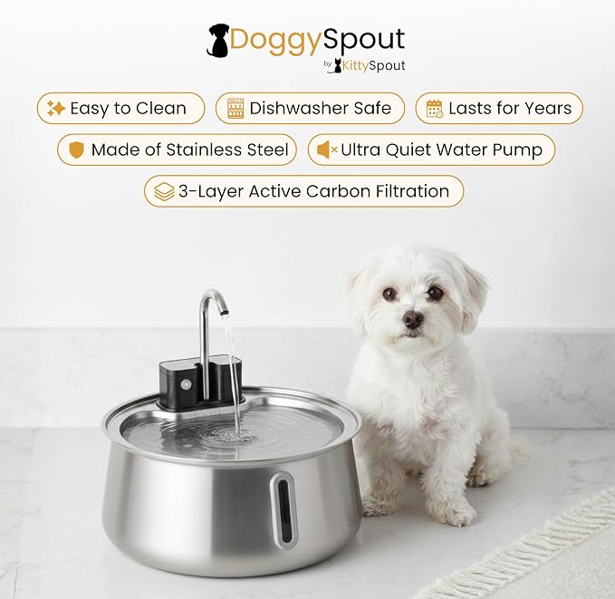 Wireless Dog Water Fountain, Large 7L (236oz) Stainless Steel Pet Water Fountain for Large Dogs and Multi-Pet Homes, Ultra Quiet Automatic Fountain with 3-Layer Filtration