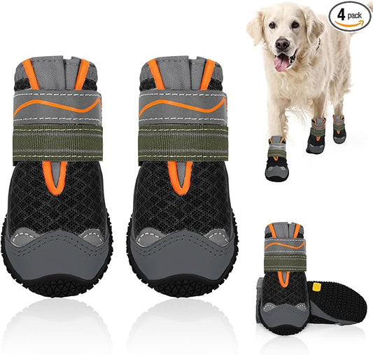 SlowTon Dog Shoes for Large Small Medium Dogs - Breathable Dog Boots for Summer Hot Pavement, Paw Protector for Outdoor Walking Winter Snow, Anti-Slip Rubber Dog Booties for Hardwood Floor (Black, 6)