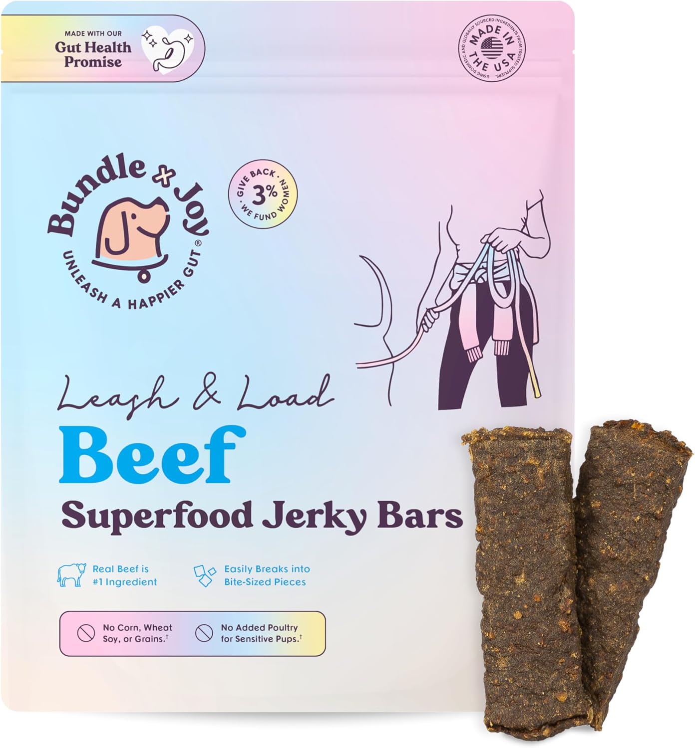 Bundle x Joy Leash & Load Dog Treats Beef Jerky Snack Bars, 16 oz Bag, Puppy Training Treats, Natural Superfood Grain Free Treat Made with Real Beef, Superfoods, Corn, Poultry & Soy Free