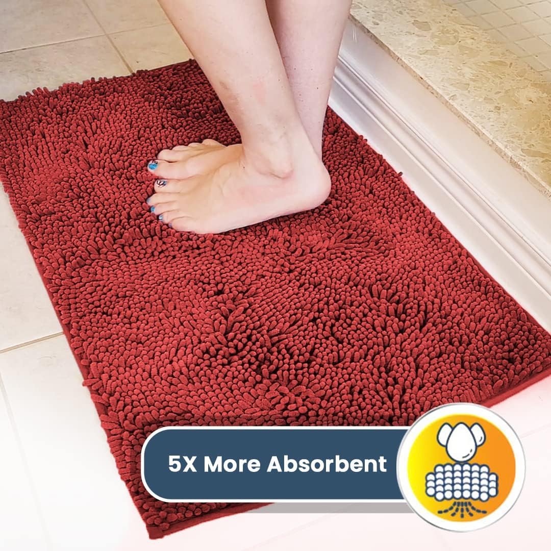 Muddy Mat® AS-SEEN-ON-TV Highly Absorbent Microfiber Door Mat and Pet Rug, Non Slip Thick Washable Area and Bath Mat Soft Chenille for Kitchen Bathroom Bedroom Indoor and Outdoor - Red 36" x 120"