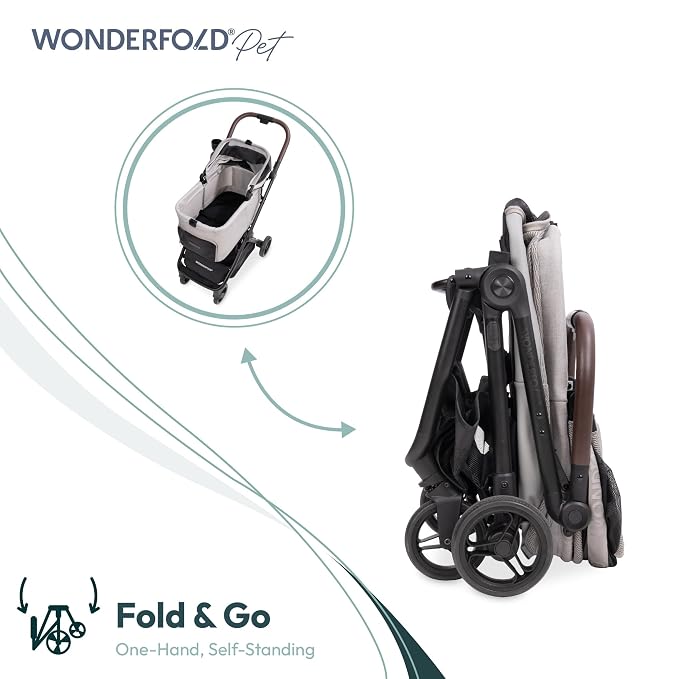 WonderFold Bella Pet Stroller for Small/Medium Pets - Autofold Technology: One-Hand Quick Fold - LIGHT GRAY