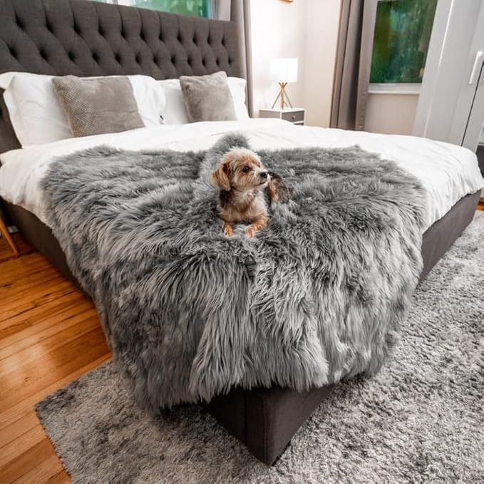 PupProtector Waterproof Throw Blanket for Dogs and Cats, Pet Blanket Cover for Couches, Sofas, Beds, Car Seats, Furniture, Calming Soft Faux Fur, Charcoal Grey, Original (60" L x 50" W)