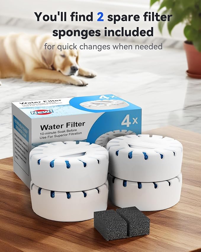 4-Pack Replacement Water Filters for IAD Large Dog Water Fountain | BPA-Free | Lasts 2 Months per Filter | Compatible with Stainless Steel Pet Fountains