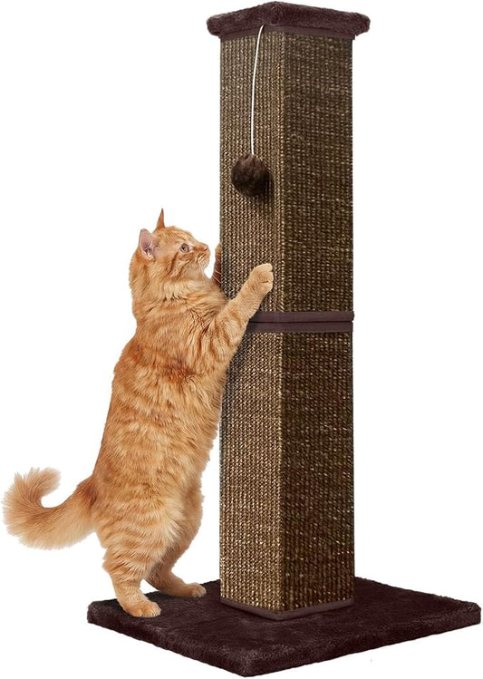 Cat Scratching Post 32 Inch for Indoor Large Cats and Kitten, Nature Sisal Tall Cat Scratch Post, Sisal Cat Scratcher Improve Cat's Scratching Habits and Protect Your Furniture, Full Brown