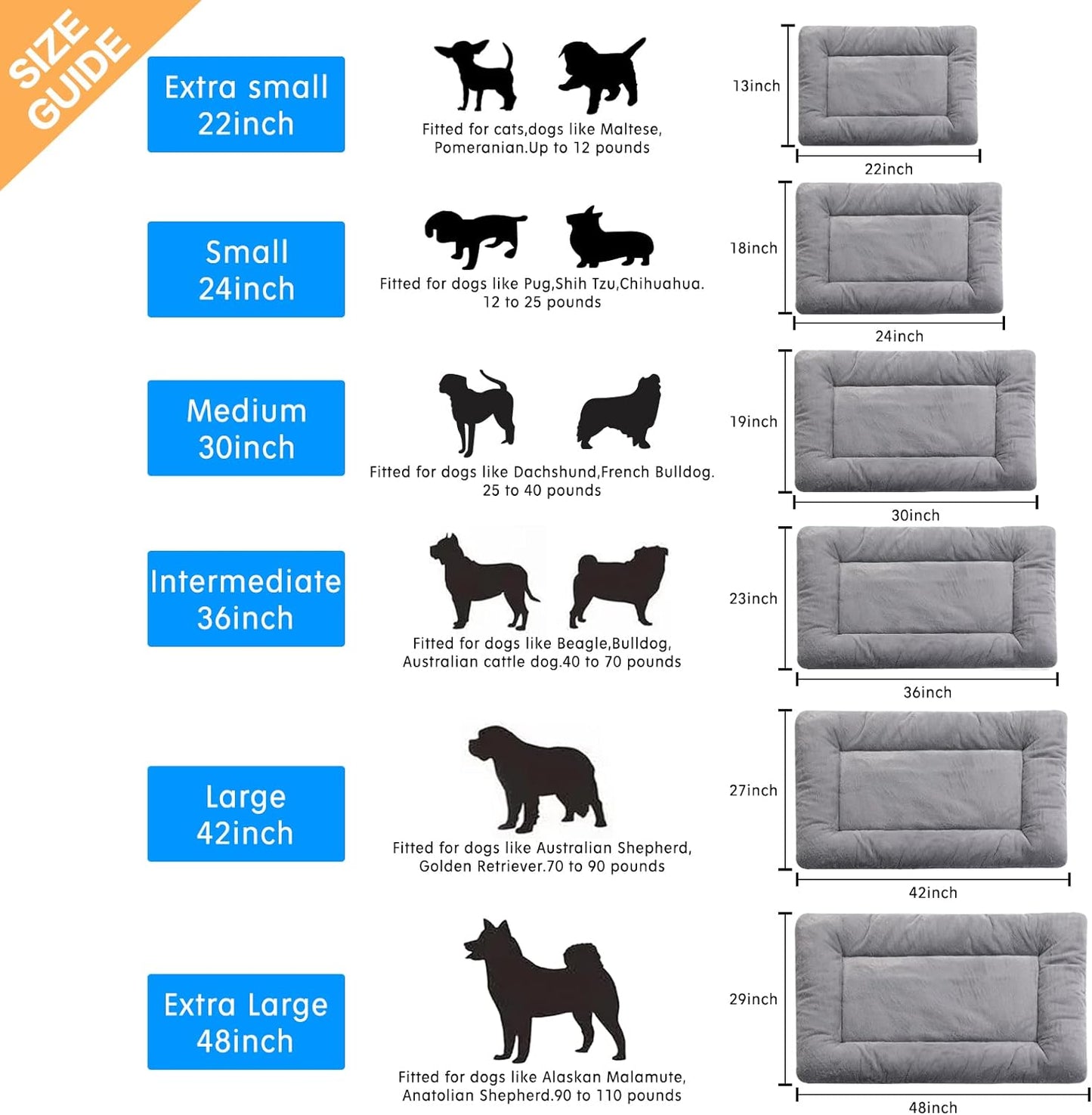 Dog Beds Crate Pad for Medium Dogs Fit Metal Dog Kennel,Ultra Soft Puppy Bed Washable & Anti-Slip Kennel Pad for Dogs Cozy Sleeping Mat,Gray 30inch