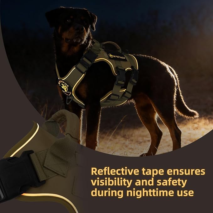 Reflective Tactical Dog Harness with AirTag Holder&3 Pet Patches, Khaki XL | Heavy Duty No Pull Dog Harness, Adjustable Dog Harness, Two Handles, Breathable Mesh Padding, Resists Dirt and Stay Clean