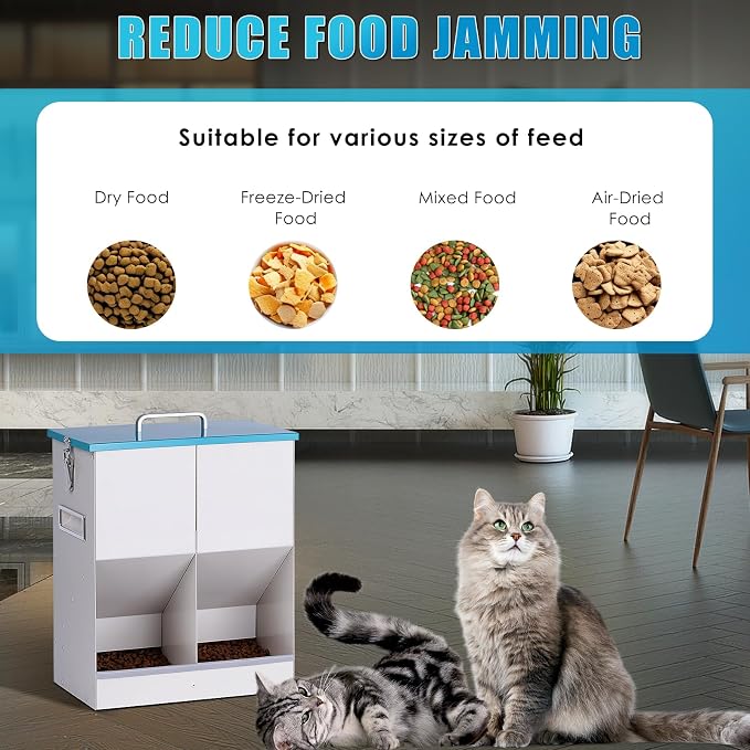 Automatic Cat Feeder Outdoor Dog Dry Food Dispenser Gravity Cat Feeder Pet Feeder for 2 Feral Barn Cats, 42cups/10L Dual