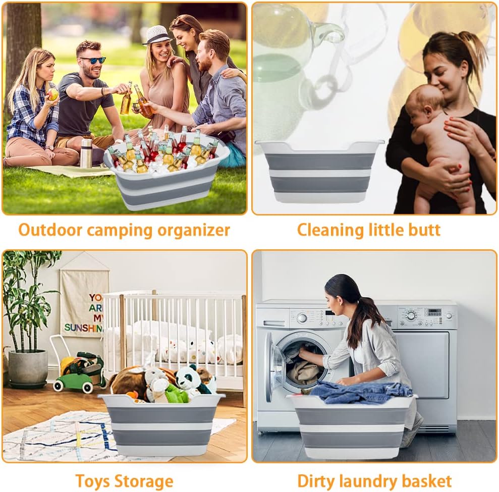 Collapsible Pet Bathtub, 7.1 Gal (27L) - Foldable Bathing Tub with Drain Plug for Dogs & Cats Under 30 lbs - Multi-Use as Laundry Basket, Storage Organizer, Camping Sink (Grey)