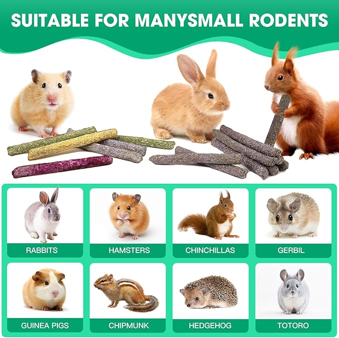 Jorewood 33 Pcs Rabbit Chew Sticks, Rabbit, Guinea Pig Toys, Natural Timothy Grass Molar Teeth Stick, Mixing Natural Flowers Chewing Toy, Small Animals Treats