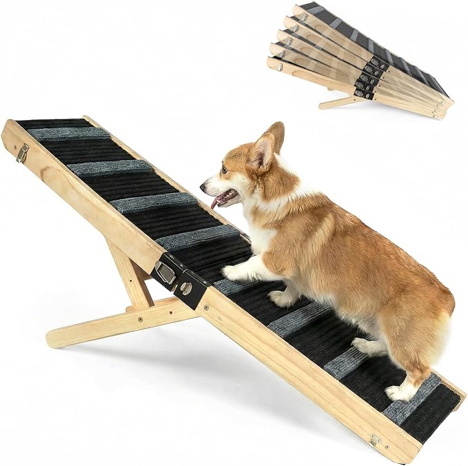 MTERSN Foldable Dog Ramp for Bed, Couch, SUV, Support Up to 200lbs, Gray | 47" x 15.7" x 28", 5 Adjustable Height from 17'' to 29'', Non-Slip, Butt Hinge for High load, Suitable Dogs of Various Sizes
