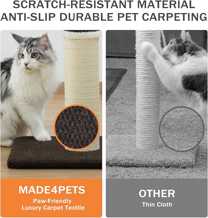 Made4Pets Cat Scratching Post with Sisal & Carpet for Indoor Cats, 23.6" | Cat Scratcher with Wide Stable Base, Interactive Hanging Toys, Ideal for Kittens, Small Cats and Everyday Indoor Play