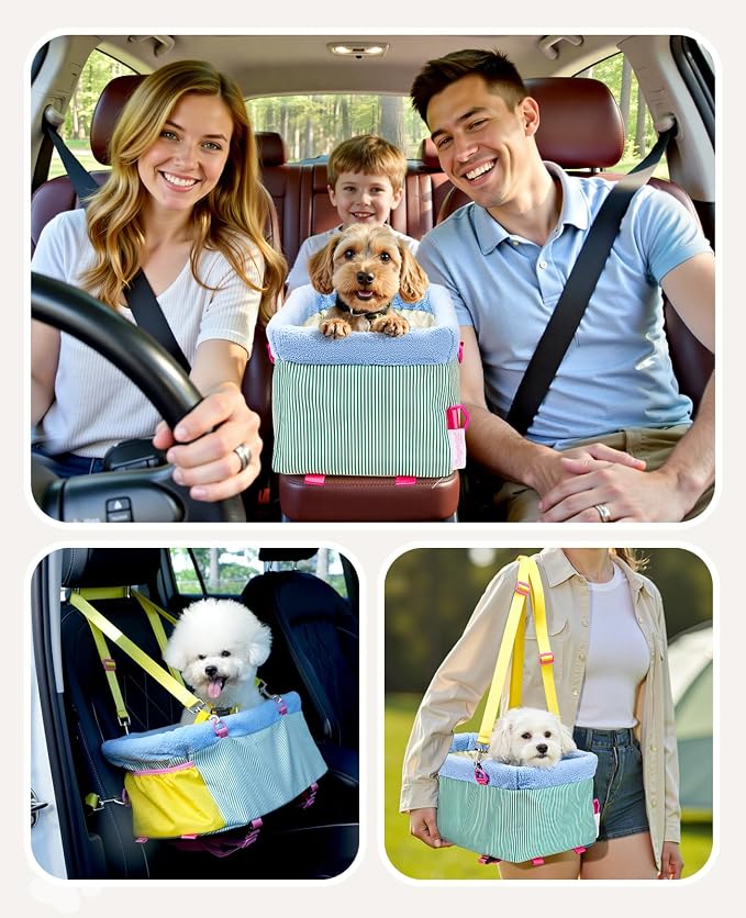 BurgeonNest Center Console Dog Car Seat for Small Dogs up to 9 lbs Light Blue