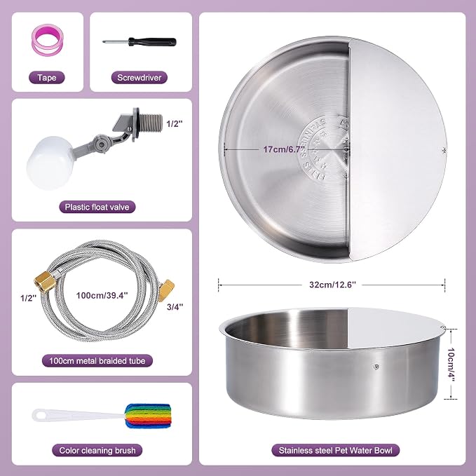 6L Automatic Dog Water Bowl Dispenser Outdoor | Stainless Steel Pet Waterer Self Filling Waterer for Large Dog Cat Chicken Duck Goat