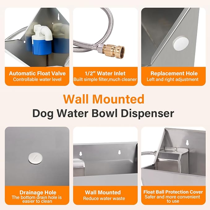 PAUQEWIE 2Gal Automatic Dog Water Bowl Dispenser Auto Fill Dog Waterer | Outdoor Livestock Water Trough for Large Breed Dog Chicken Horse, Sturdy Material, Easy To Install, Controlled by Float Valve