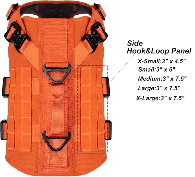 ICEFANG No Pull Tactical Dog Harness for X-Large Dogs,Adjustable Dog Vest | Control Handle,MOLLE Panel,Front Hook,3 Leash Clips,Soft Padded,for walking training,Orange,X-Large