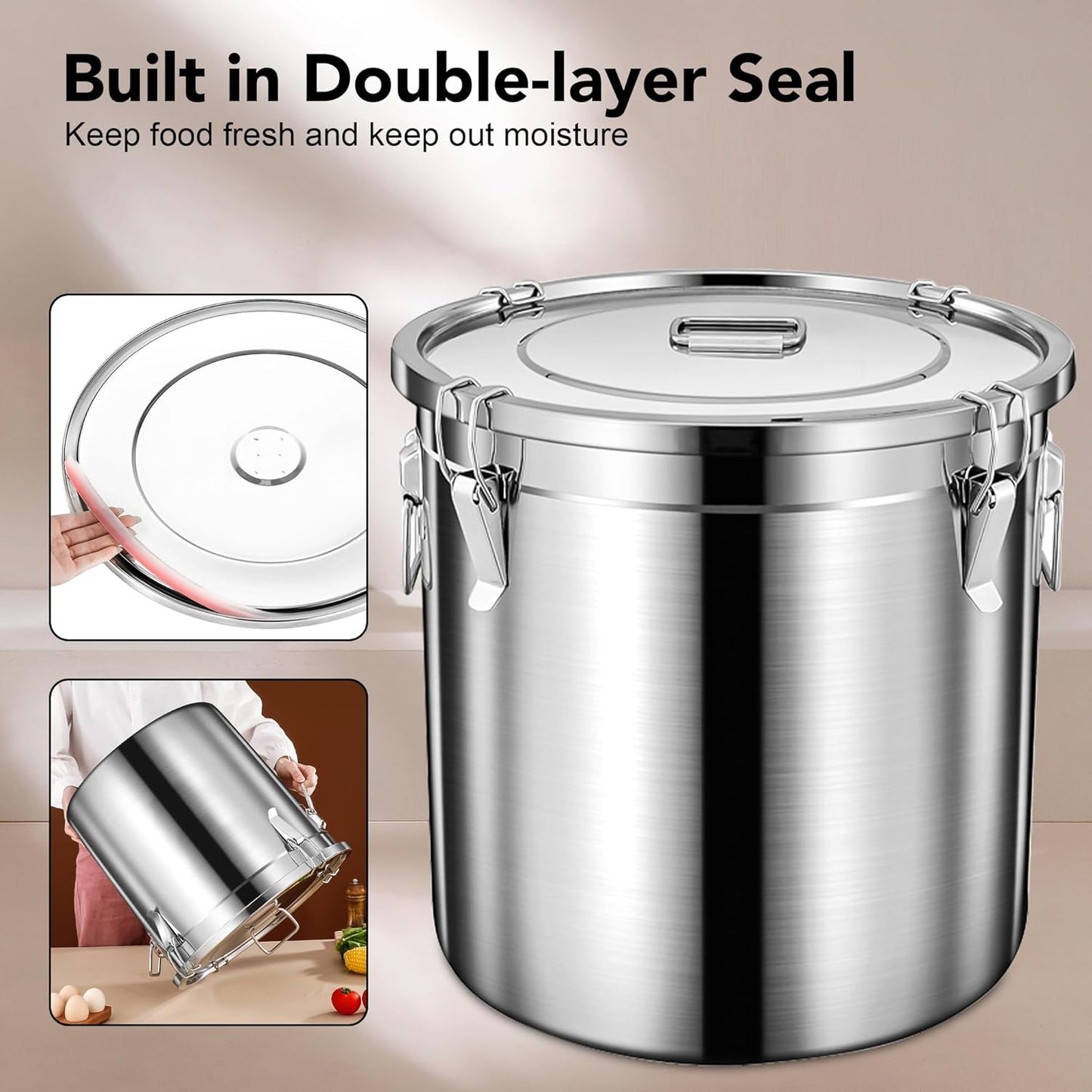 Dog Food Storage Containers, Large Stainless Steel Pet Food Storage Containers 20 lb / 9 kg to Keep Fresh, Metal Airtight Cat Food Containers With Scoop and 2 Small Containers